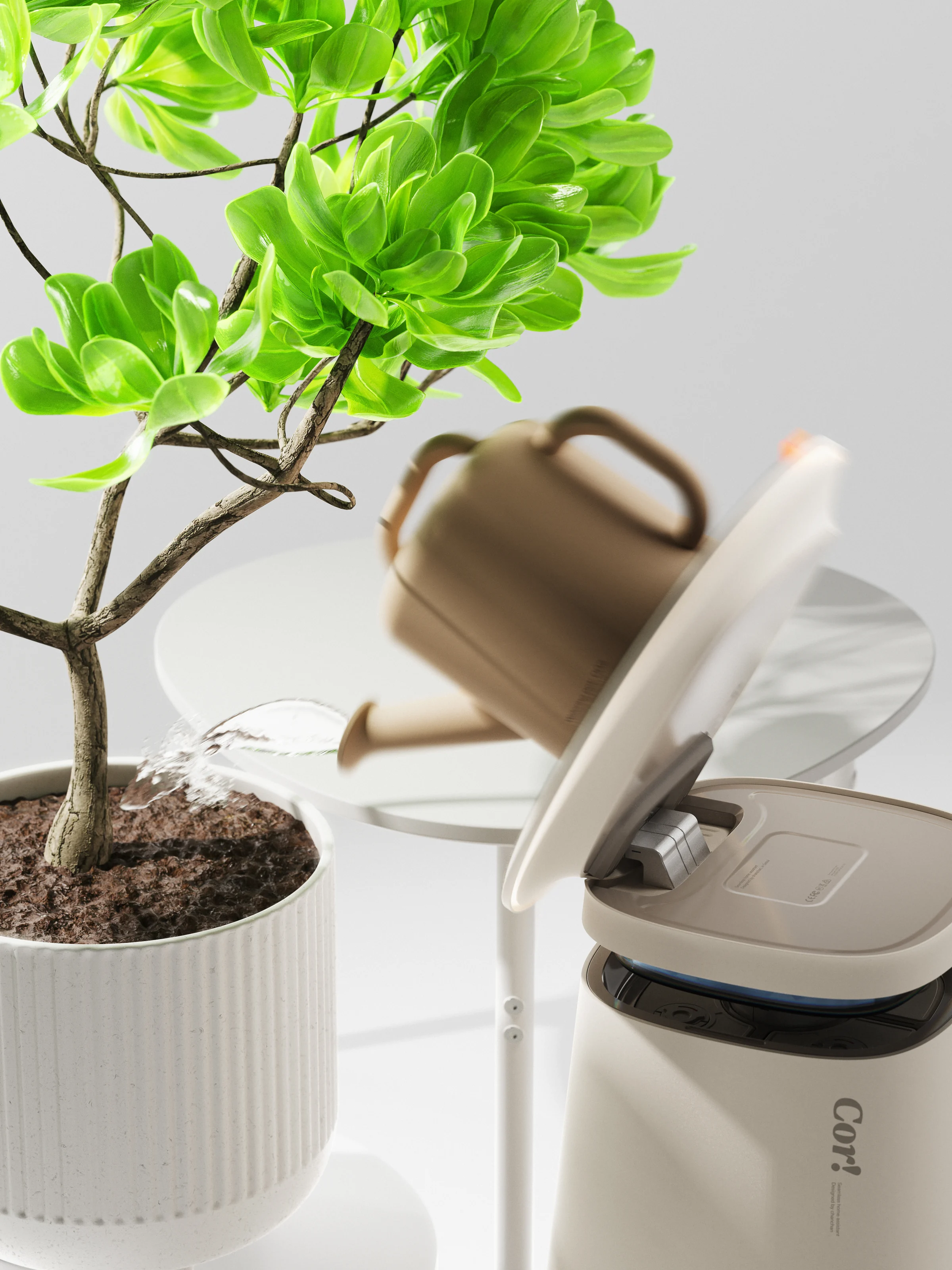 Cor! using its watering module to care for a plant