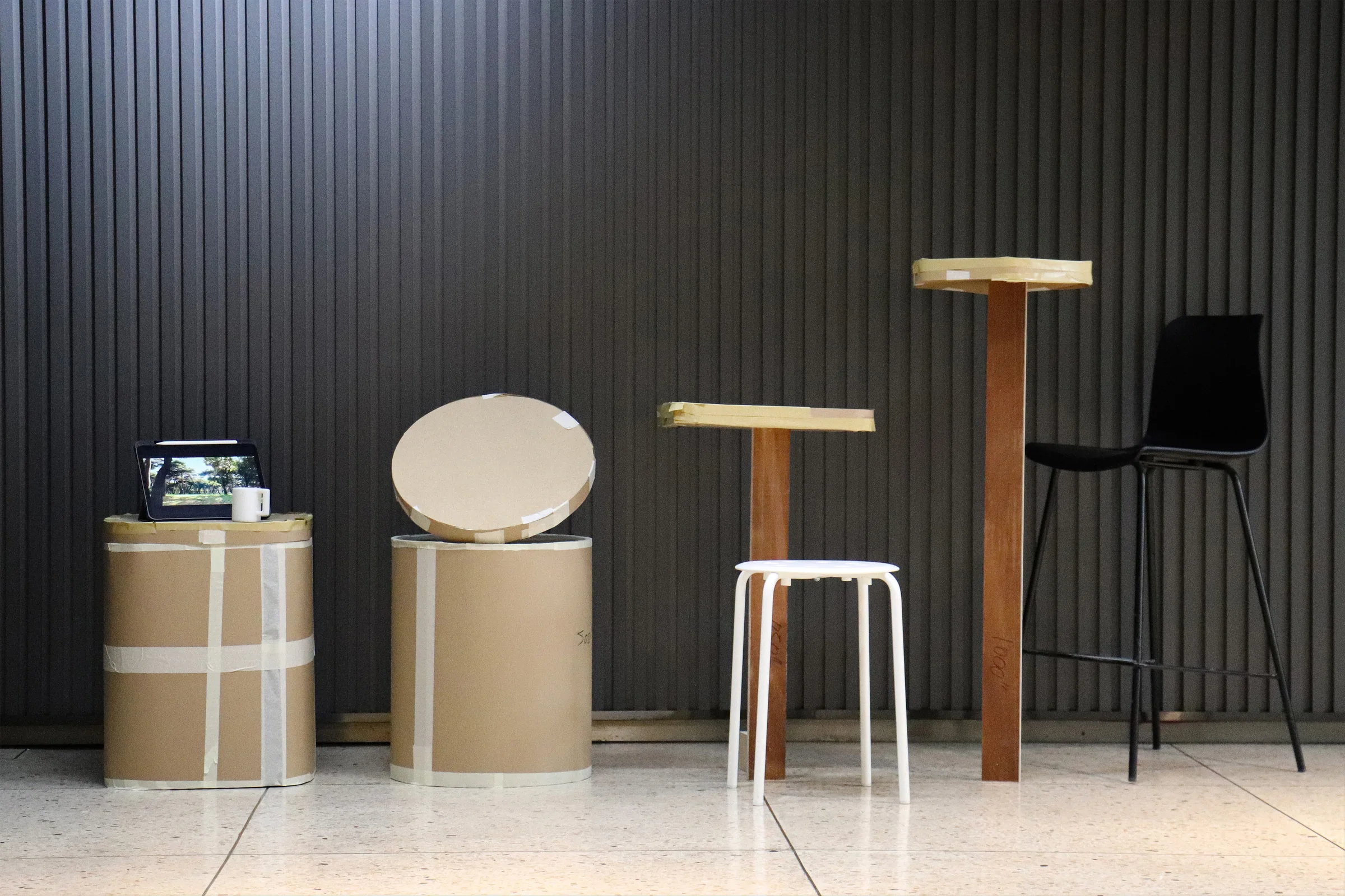 Cor! height and proportion mock-ups compared with domestic furniture