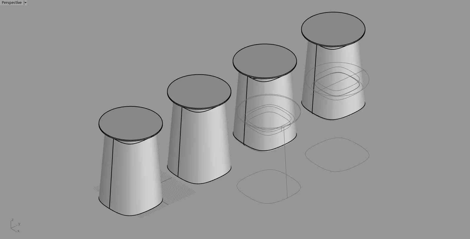 CAD study comparing Cor! body and tabletop proportion variants