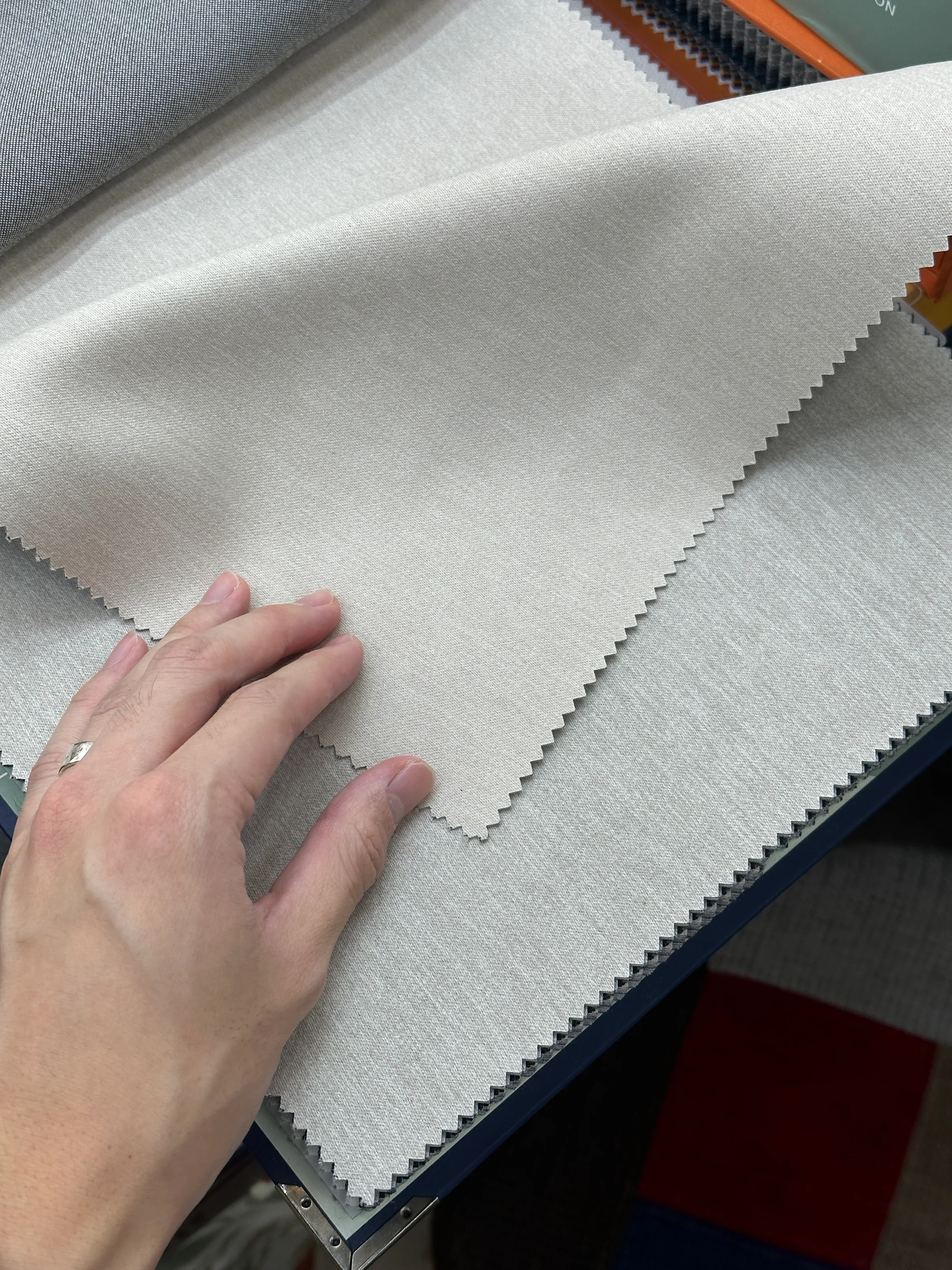 Textile swatches reviewed for the Cor! color, material and finish direction