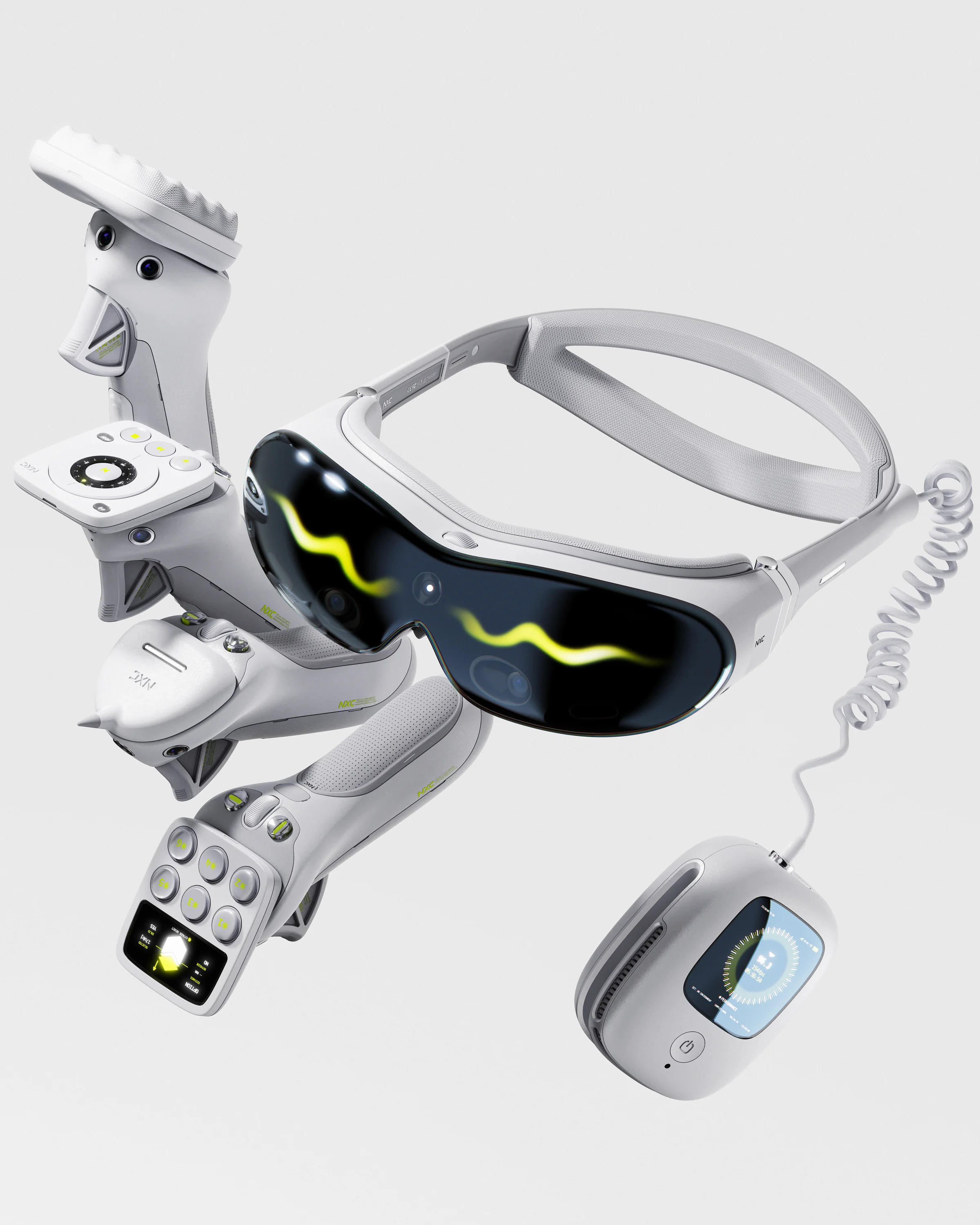 NXC headset, controllers, modules and performance pack shown as one XR creation system