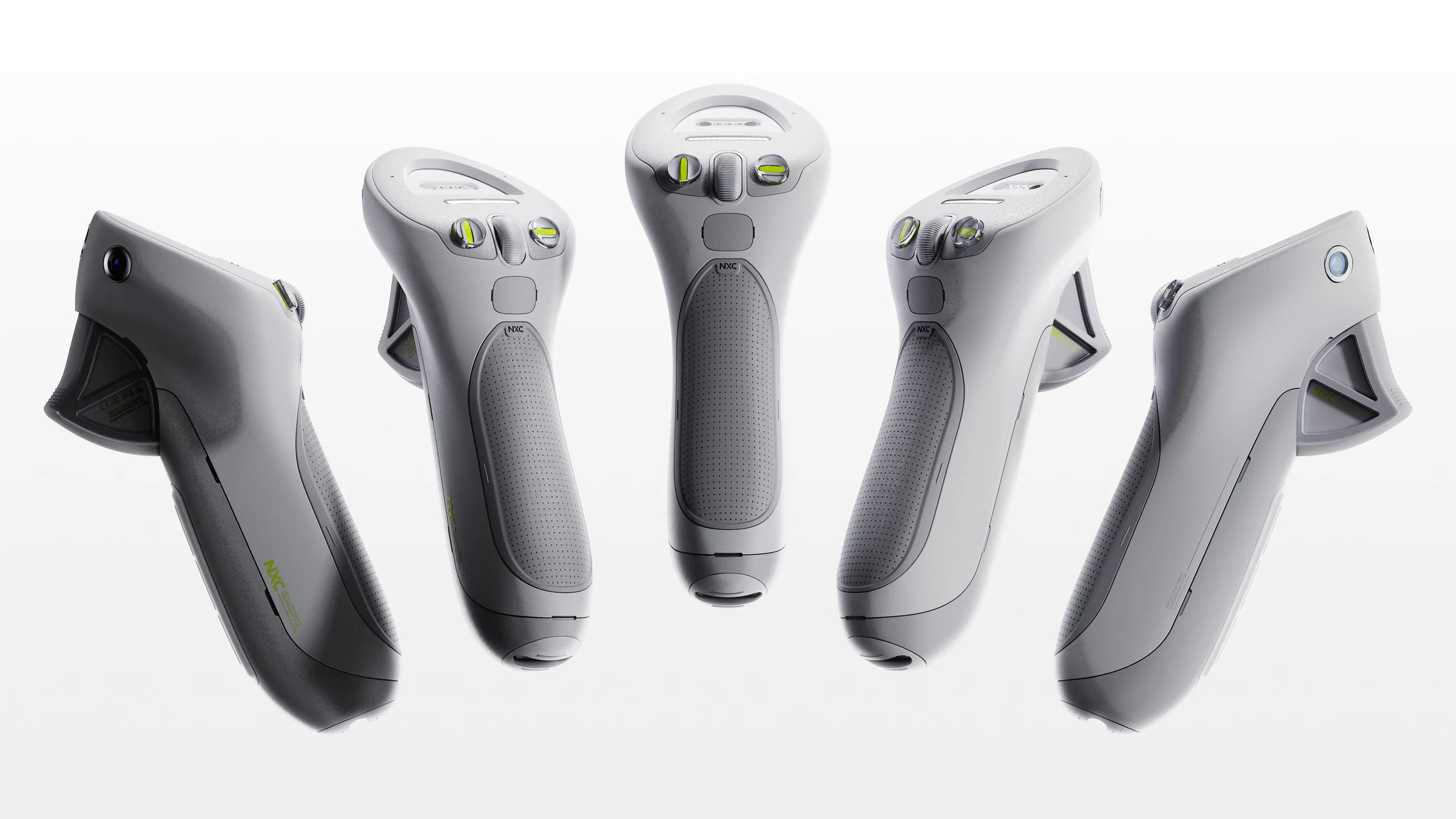 NXC ambidextrous controller shown from multiple angles
