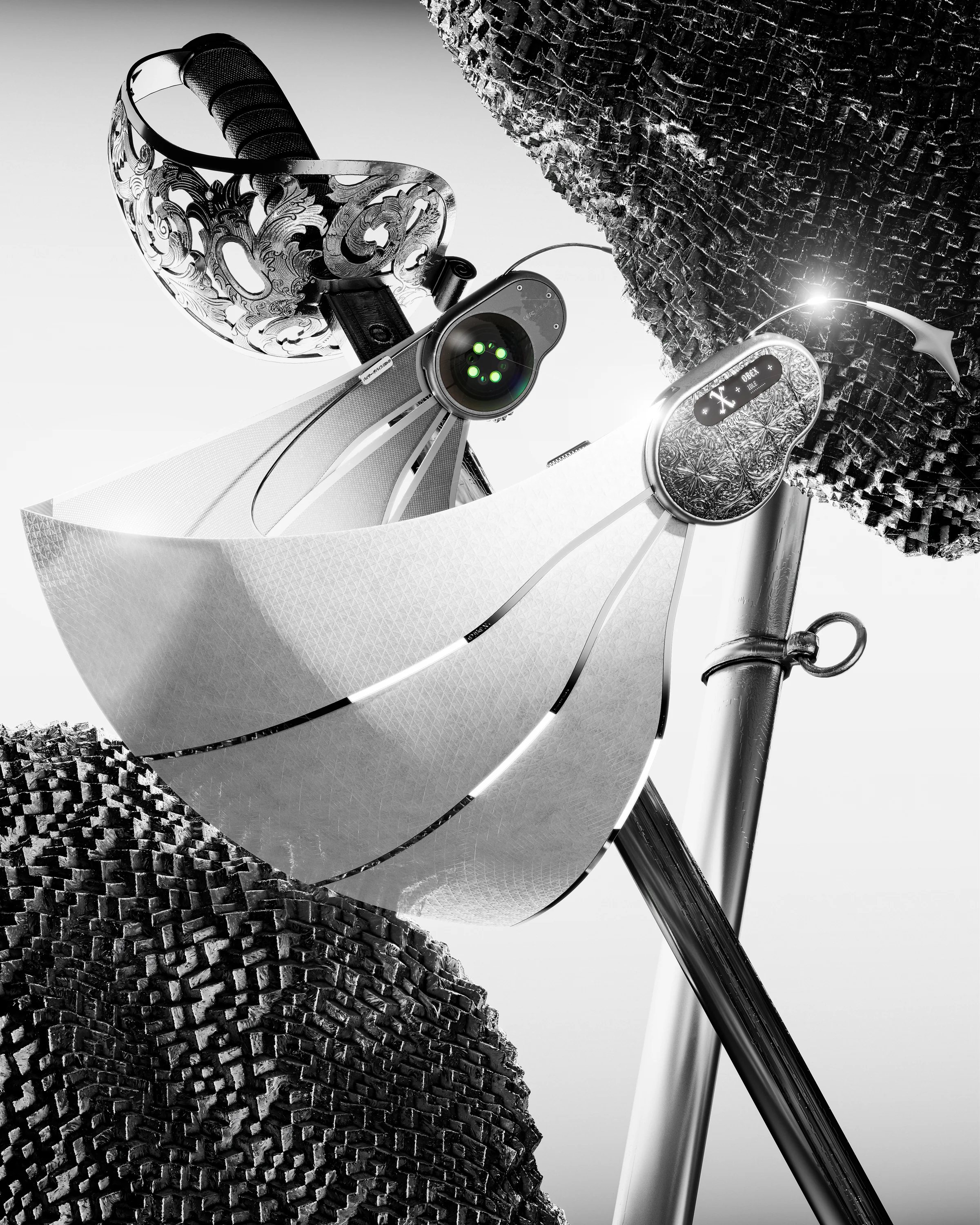 OBEX product system showing the textile surface, ornamental exterior and biometric interior