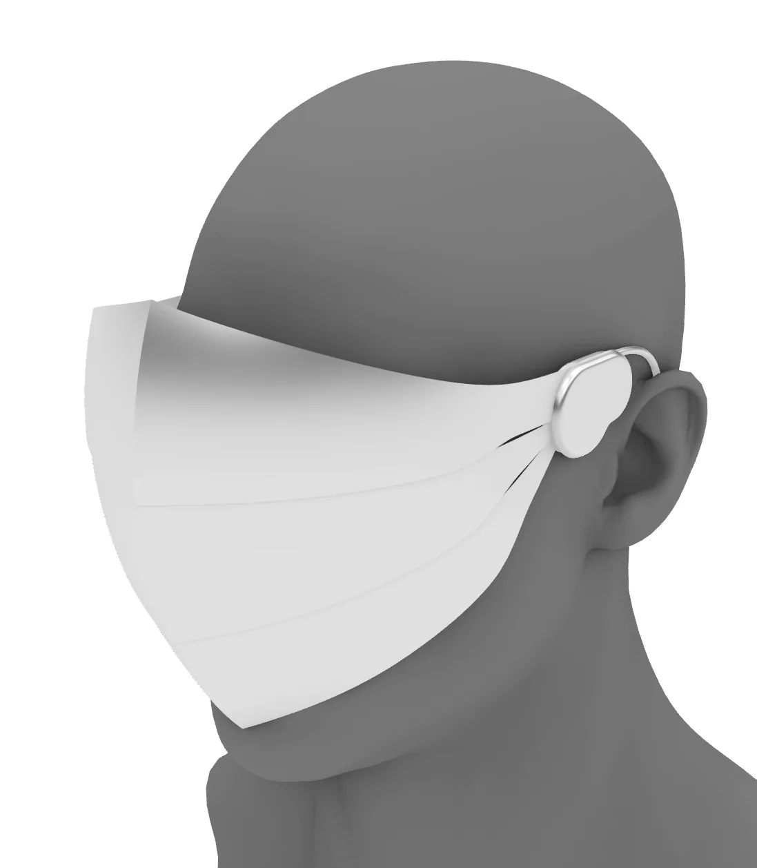 Early OBEX model positioned on a head form to evaluate coverage and temple support