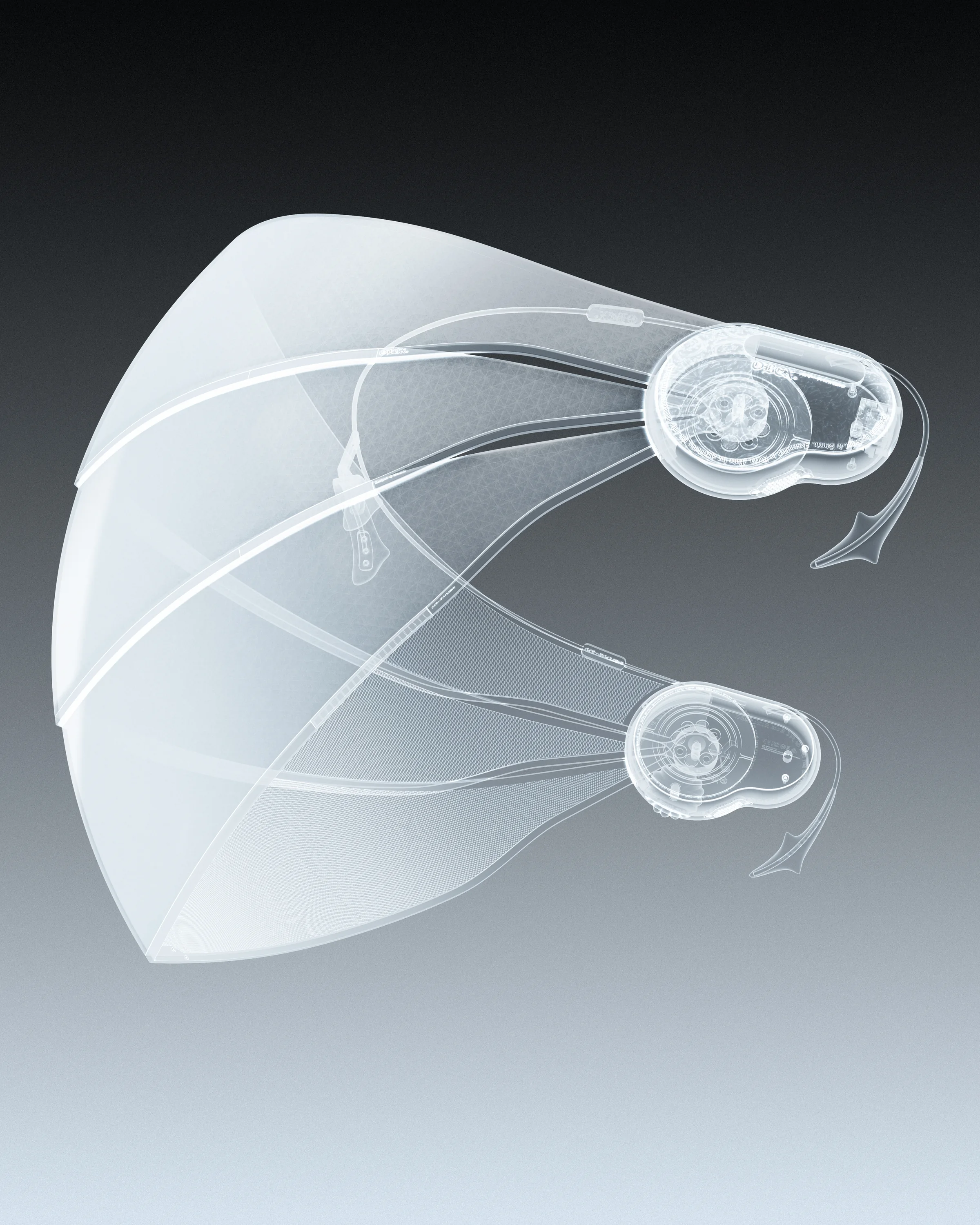 X-ray visualization of the OBEX textile structure, supports and temple electronics