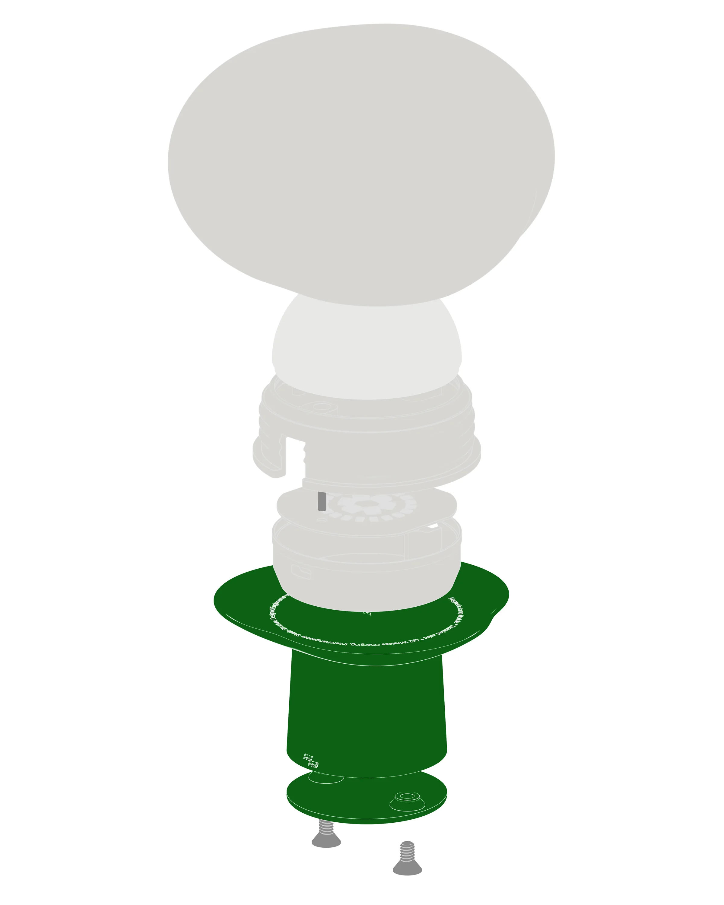 Exploded construction view of the Clover portable light