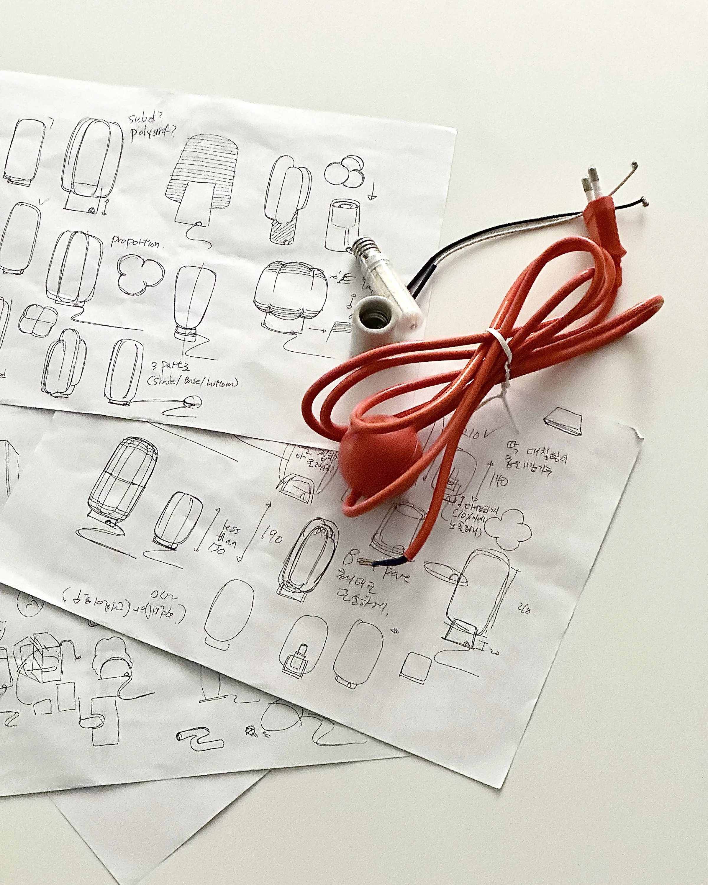 Project Present 2024 form sketches and orange cable sample