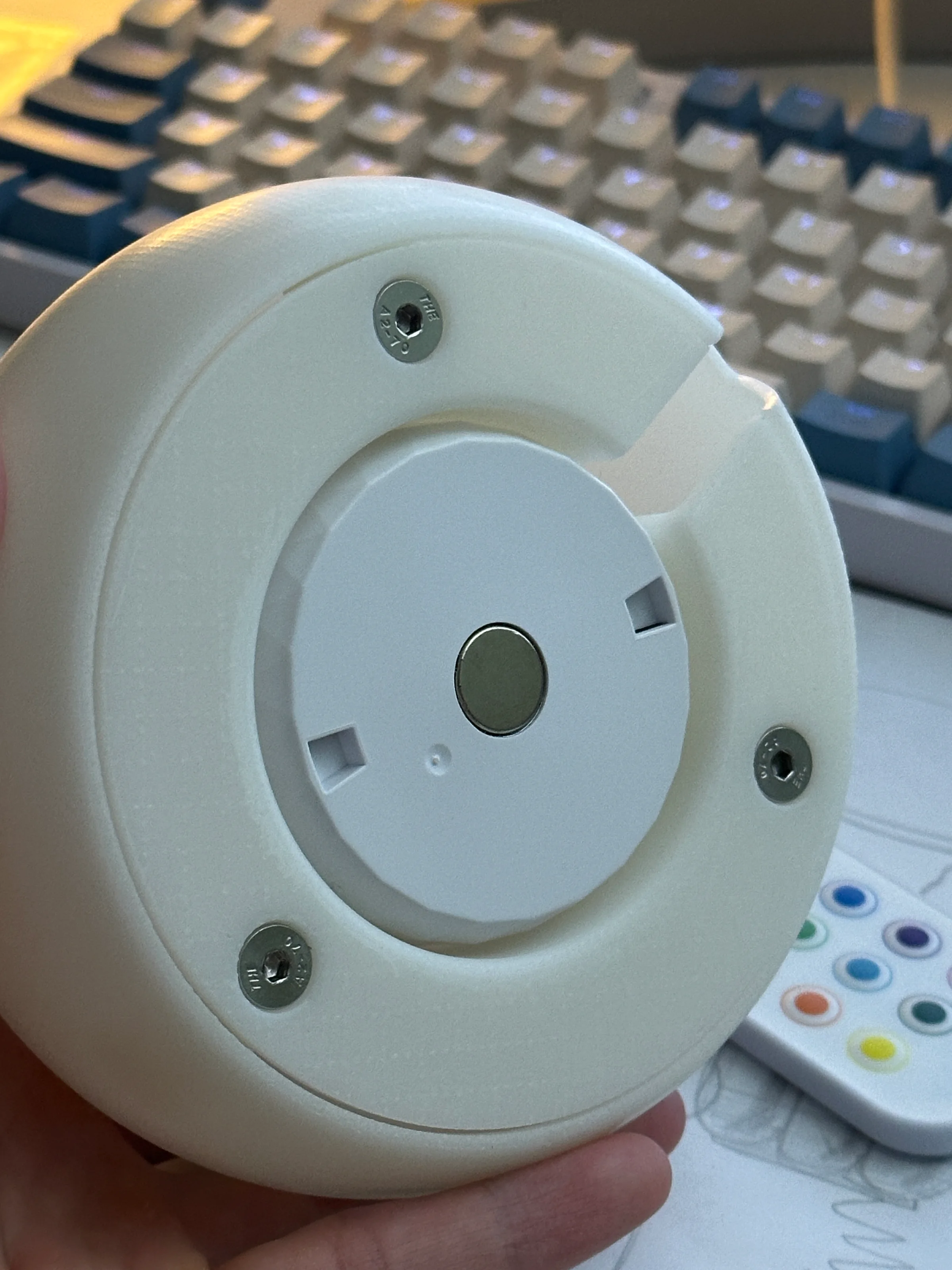 Underside of a Project Present 2025 lamp base prototype showing its hardware integration