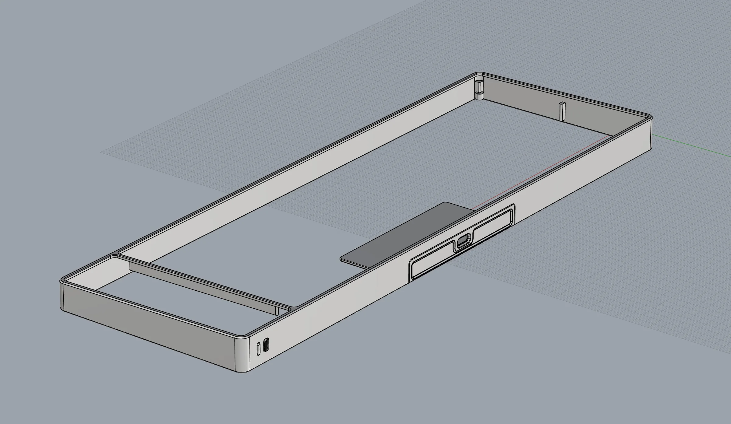 Zero case architecture modeled around the keyboard plate, display and side controls