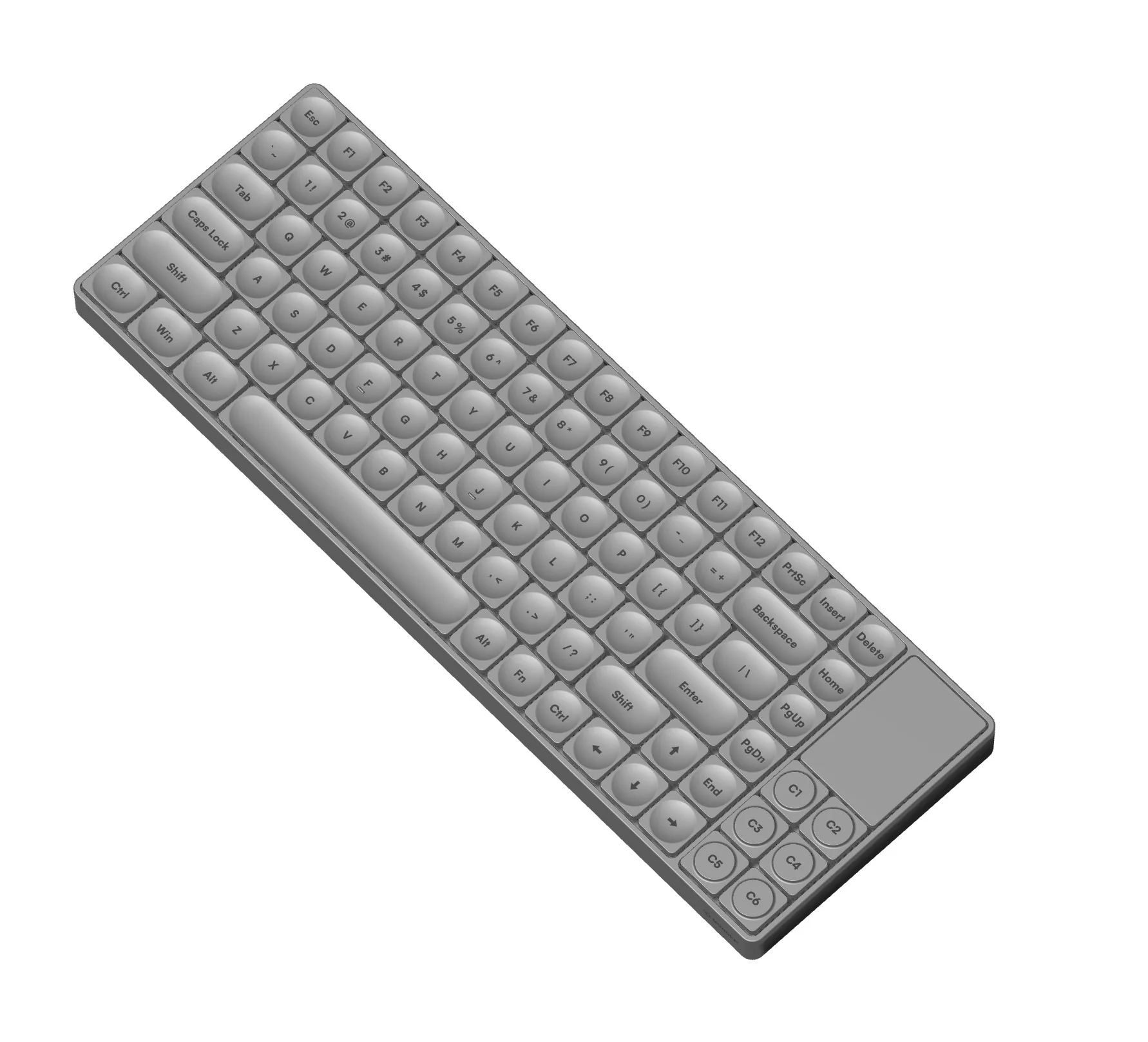Early full 3D model of the Zero keyboard layout and integrated display